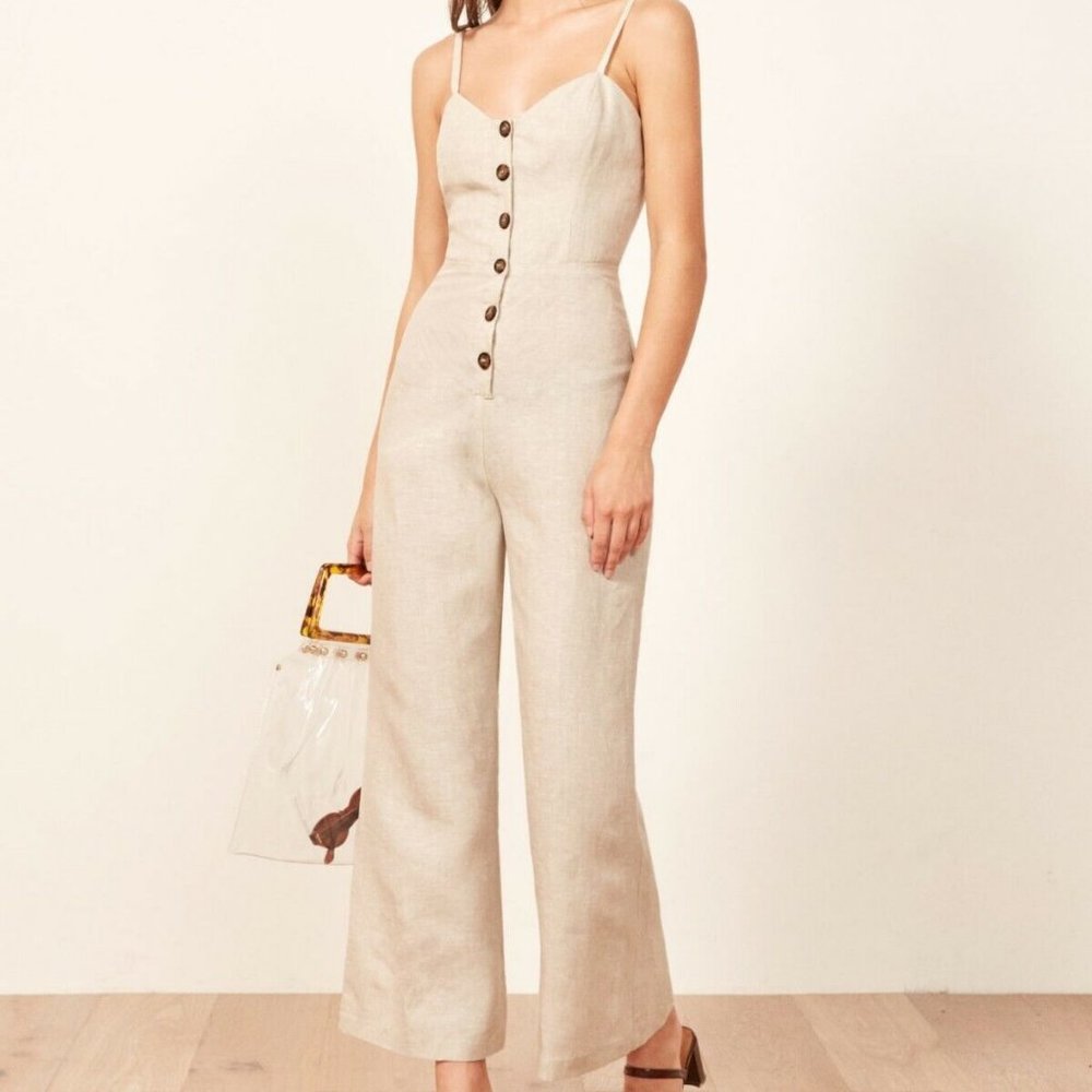 Reformation Sand Beige Torta Linen Jumpsuit Size 10
